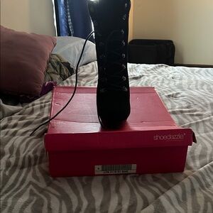 Shoe Dazzle Black Lace Up Boots